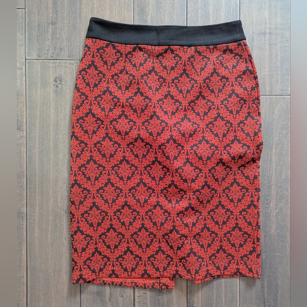 Darling Red and Black Damask Pencil Skirt